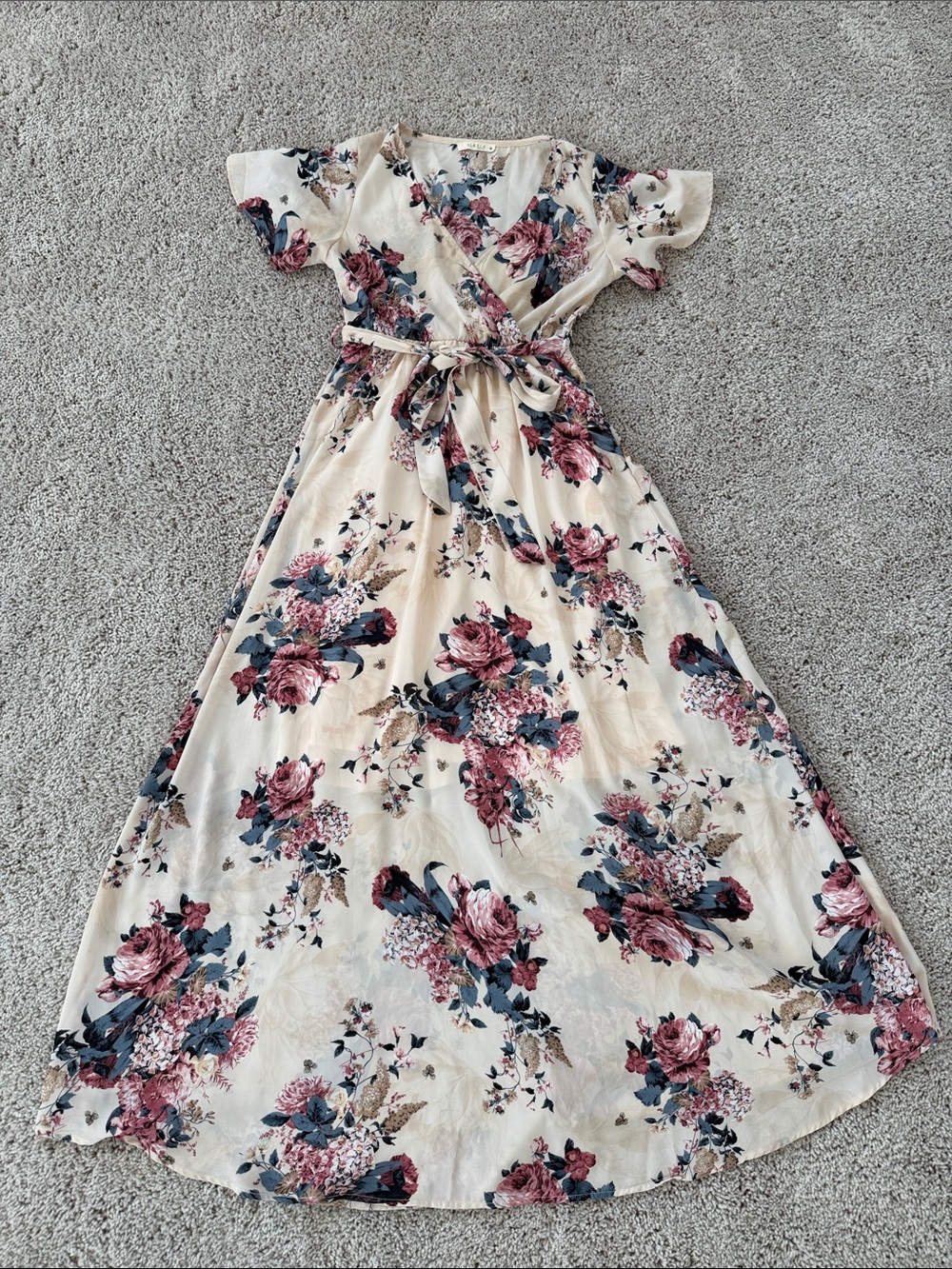 Floral Wrap Maxi Dress in Cream and Rose